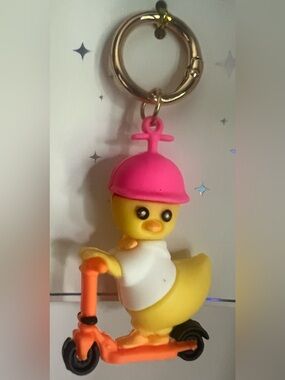 Cute Yellow Duck Silicone Keychain with Pink Hat